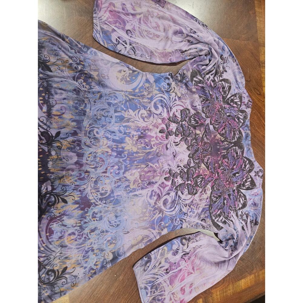 APT 9 Petite L Y2K Butterfly Babydoll Tunic Top Boho Fairycore Embellished - Picture 4 of 7